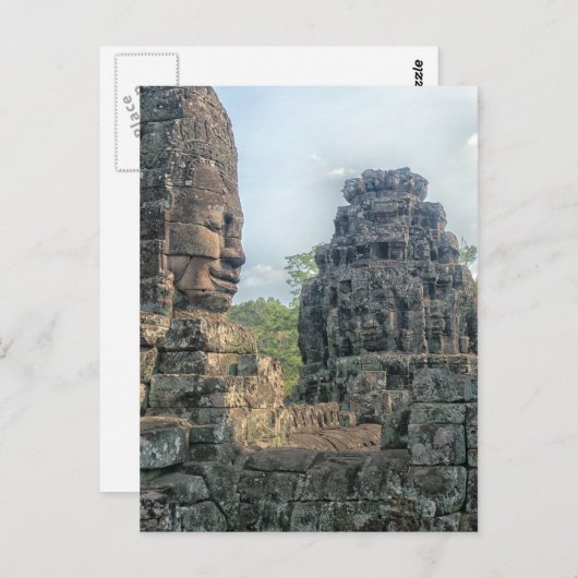 Carte Postale Visage de Bouddha en pierre au temple Bayon, Angko (Devant / Derrière)