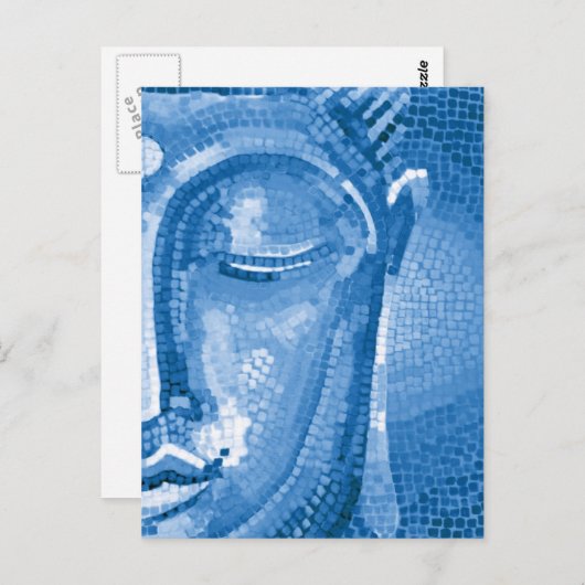 Carte Postale Visage de Bouddha Mosaïque Bleue (Devant / Derrière)