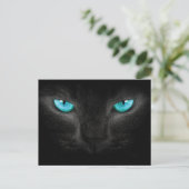 Carte Postale Visage de chat noir aux yeux Turquoise (Debout devant)