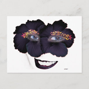 Carte Postale Visage d'Hibiscus avec Sourire - Noir/Purple