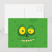Carte Postale Visage du monstre vert d'Halloween (Devant / Derrière)