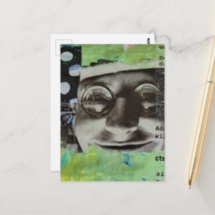 Carte Postale Visage noir et blanc avec lettres à pois