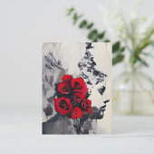 Carte Postale Visage noir et blanc avec Roses rouges Média mixte (Debout devant)