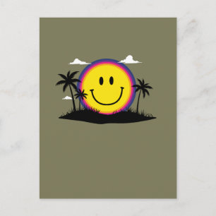 Carte Postale Visage souriant rétro des années 70 Coucher de sol