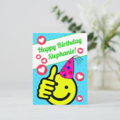 Carte Postale Visage Souriant Turquoise Drôle Votre Nom Joyeux A (Debout devant)
