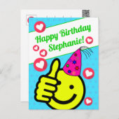 Carte Postale Visage Souriant Turquoise Drôle Votre Nom Joyeux A (Devant / Derrière)