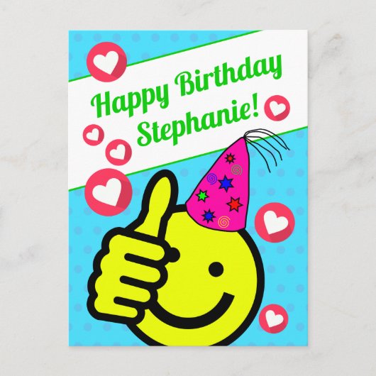 Carte Postale Visage Souriant Turquoise Drôle Votre Nom Joyeux A (Devant)