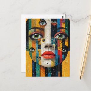 Carte Postale Visage surréaliste coloré avec beaucoup d'yeux