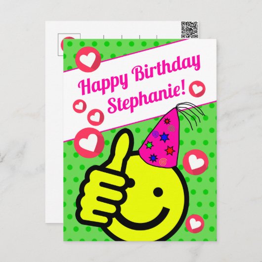 Carte Postale Visage Vert Sourire Drôle Votre Nom Joyeux Anniver (Devant / Derrière)