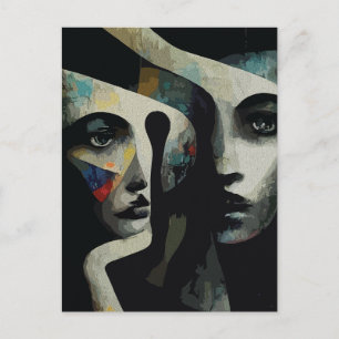 Carte Postale Visages abstraits surréalistes entrelacés