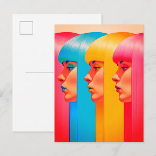 Carte Postale Visages Colorés Profils Latéraux Multicolores Vibr