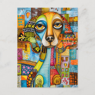 Carte Postale Visages de chiens abstraits pop-art dans des coule
