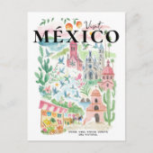Carte Postale Visit México Watercolor Travel Postcard (Devant)