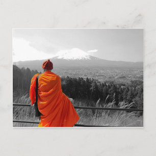 Carte Postale Visite du moine bouddhiste et du mont Fuji