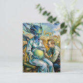Carte Postale Visite d'un médecin Alien dans le champ de blé (Debout devant)