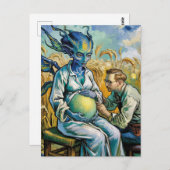 Carte Postale Visite d'un médecin Alien dans le champ de blé (Devant / Derrière)