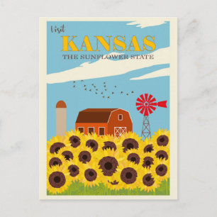 Carte Postale Visite vintage Kansas Sunflower State Travel
