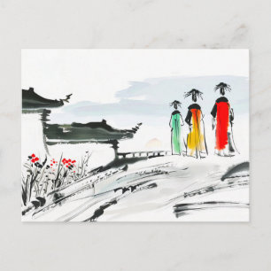 Carte Postale Visiteurs dans une cour de temple en Chine