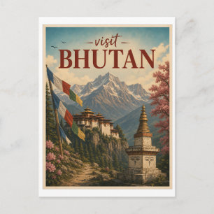 Carte Postale Visitez Bhoutan Voyage Vintage