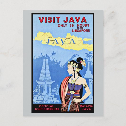 Carte Postale Visitez Java Indonésie De Singapour Vintage (Devant)