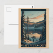 Carte Postale Visitez le Vermont hiver Illustration de neige Voy (Devant / Derrière)