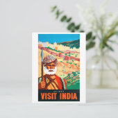 Carte Postale Visitez l'Inde, Jaipur, l'homme en garde. (Debout devant)