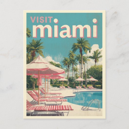 Carte Postale Visitez Miami Retro Poolside Travel Art (Devant)