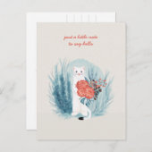 Carte Postale Vison blanc Ermine Floral Fantaisie Pensée pour vo (Devant / Derrière)