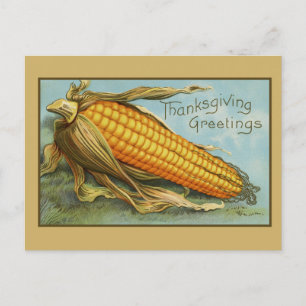 Carte Postale Vitage Retro Thanksgiving Corn Salutations