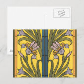 Carte Postale Vitrail Art Nouveau Fleur d'Iris Bleu Or (Devant / Derrière)