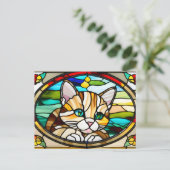 Carte Postale Vitrail Chat Mignon aux Yeux Verts (Debout devant)