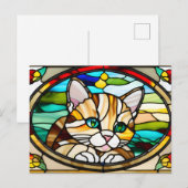 Carte Postale Vitrail Chat Mignon aux Yeux Verts (Devant / Derrière)