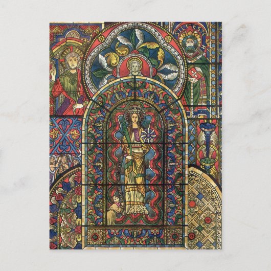 Carte Postale Vitrail d'église, architecture vintage (Devant)