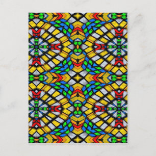 Carte Postale Vitrail jaune, rouge et bleu