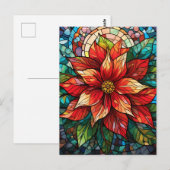 Carte Postale Vitraux de Noël Fleur rouge Poinsettia (Devant / Derrière)
