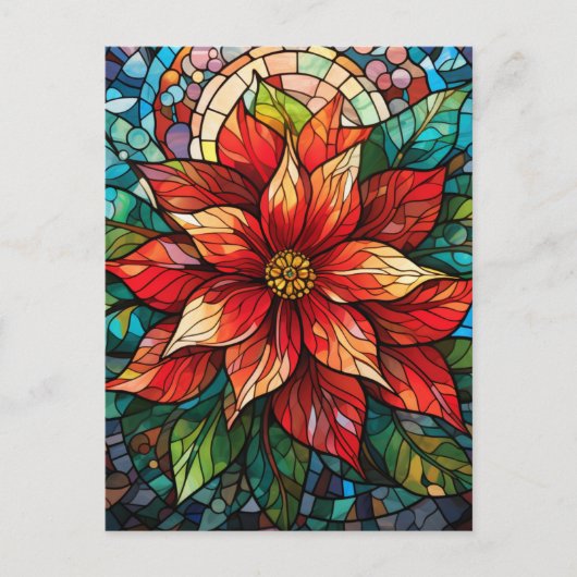 Carte Postale Vitraux de Noël Fleur rouge Poinsettia (Devant)