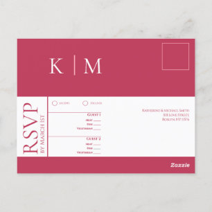 Carte Postale Viva Magenta et White-RSVP-Mariage-