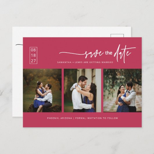 Carte Postale Viva Magenta Minimal Photo Code QR Date de sauvega (Devant / Derrière)