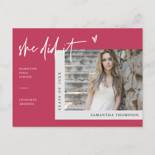 Carte Postale Viva Magenta Minimal Photo Elle L'A Fait Graduatio