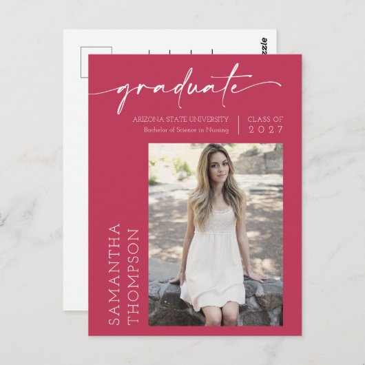 Carte Postale Viva Magenta Minimal Script Elle l'a fait Photo Gr (Devant / Derrière)