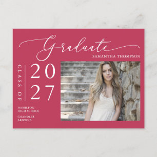 Carte Postale Viva Magenta Script Graduate Faire-part Photo
