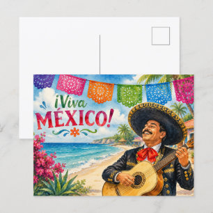 Carte Postale Viva Mexico Mariachi guitare plage souvenir