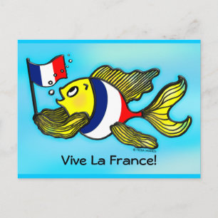Carte Postale VIVE LA FRANCE Drapeau français Poisson drôle dess