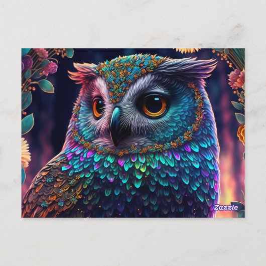 Carte postale Vivid Rainbow Owl Art (Dos)
