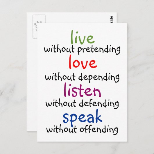 Carte Postale vivre, aimer, écouter, parler (Devant / Derrière)