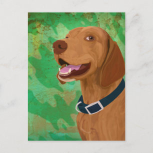 Carte Postale Vizsla Brown souriante sur Arrière - plan vert