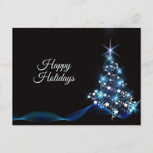 Carte Postale Vœu de Noël Bleu Arbre Brillant Noir Élégant