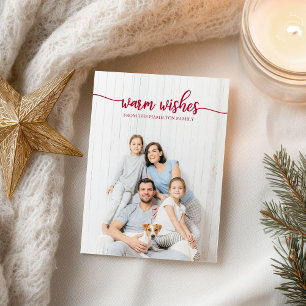 Carte Postale Vœux chaleureux Rouge Script Photo unique de Noël