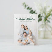 Carte Postale Vœux chauds Vert Script Photo unique Noël (Debout devant)