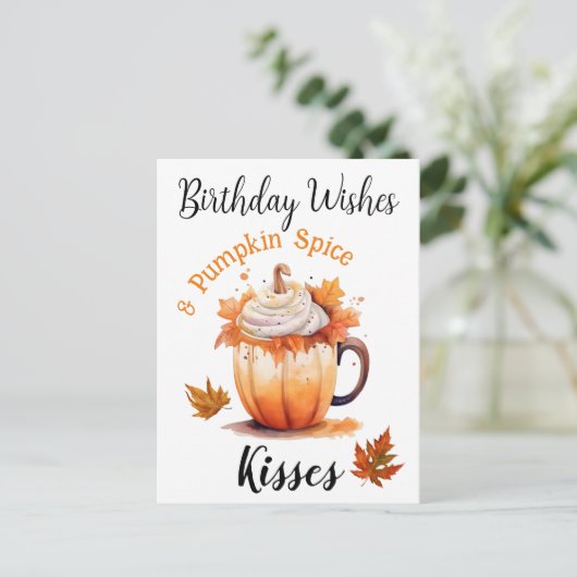 Carte Postale Vœux d'anniversaire et baisers à la citrouille épi (Debout devant)